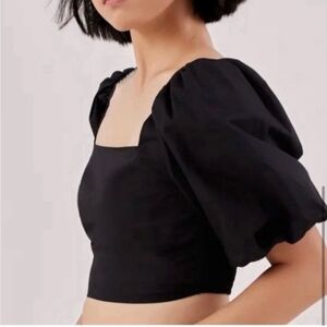 Jason Wu black puff sleeve smocked crop top dark cottage prairie boho size L